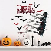 economico Adesivi di Halloween-Adesivo da parete di Halloween con design spettrale di mani, teschi e pipistrelli, decorazione murale autoadesiva per soggiorno e feste di Natale