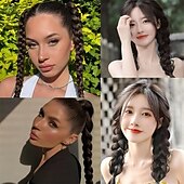 economico Code-2 pezzi di extension per coda di cavallo intrecciata con elastici per capelli, morbidi pezzi di capelli sintetici per donne e ragazze, da indossare tutti i giorni, 16 pollici