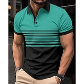 cheap Men&#039;s Classic Polo-Men&#039;s Golf Shirt Golf Polos Shirts Work Casual Lapel Short Sleeve Basic Modern Striped Buttons Summer Regular Fit White Pink Red Royal Blue Green Khaki Golf Shirt