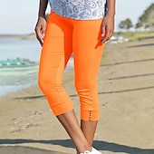 cheap Plain Leggings-Women&#039;s Capri Pants Leggings Casual Athleisure Calf-Length High Waist Plain Elastic Waist Breathability Stretchy Vacation Street Daily Wear Wine Depression Green Black Pink Summer Spring Regular Fit