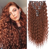 baratos Clip nas extensões-Extensão de cabelo 9 peças 22 extensões de cabelo cacheadas com clipe, longas, macias e grossas, sintéticas para mulheres - preto e marrom