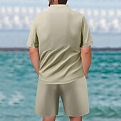 cheap Men&#039;s Tee Sets-Men&#039;s Waffle Shirt T-shirt Suits 2 Pieces Outfits Tee &amp; Shorts Short Sleeve Quarter Zip Summer Plain Fashion Casual 2 Piece Vacation Daily Wear Going out Black khaki Gray Top Tee for Men