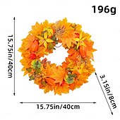 cheap Thanksgiving &amp; Fall-Fall Wreath for Front Door Thanksgiving Autumn Harvest Indoor Outdoor Decoration, Pumpkin and Maple Leaf Artificial Grapevine Wreath Halloween Home Decor