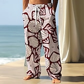 billiga Casual byxor med tryck för män-Herr Sjöstjärna marint liv Långbyxor Säckiga byxor Casual byxor Medium Midja Hawaiisk Semester Helgdag Standkläder Snörning Elastisk midja Brett skaft Sommar Vår 3D-tryck Svart Mörkröd Marinblå