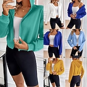 baratos Jaquetas de corrida-Mulheres Moletom com zíper Jaqueta com capuz Bolso Com Zíper Manga Longa Blusas Roupa Esportiva Outono Cor Sólida A Prova de Vento Roupa de esporte Roupas Esportivas Branco Amarelo Azul Real