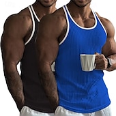 economico Canotte da palestra-Per uomo Canotta Canottiera Senza Maniche Girocollo Estate Blocco di colori Striscia di Fossa Moda Designer Sportivo 2 Pezzi All&#039;aperto Casuale Uscire Bianco + rosa Rosa / grigio Blu reale + nero