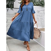 cheap Plain Dress-Women&#039;s Maxi Dress A Line Dress Vacation Casual Beach Daily Holiday Date Plain Half Sleeve V Neck Navy Black Ivory Yellow Summer