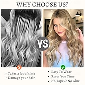 abordables Clip dans les extensions-Extensions de cheveux à clipser 24 pouces 8 pièces mélange noir naturel gris argenté extensions de cheveux synthétiques longs ondulés extensions à clips épais double trame pour femmes