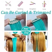 abordables Extensiones sintéticas-Extensiones de cabello sintético liso con clip de 21 pulgadas, resistentes al calor, para mujeres y niñas, con reflejos de fiesta multicolores, 12 unidades