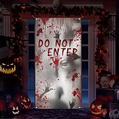 levne Halloweenové dveřní kryty-Halloweenský kryt na okno a dveře, látkové halloweenské dekorace na okno a dveře, strašidelný krvavý otisk ruky a stinná postava pro halloweenské dekorace strašidelného domu