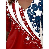  Itsenäisyyspäivä Patriottinen Naisten T-paita V-kaulaus Pitkät Hihat Tunika Geometrinen Kansallislippu Elegantti Vintage Tyylikäs Tavalliset Yläosat Päivittäin Viikonloppu Painatus Punainen