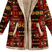 billige sherpa jakker-Dame Fleece-jakke Frakk Hettegenser Hold Varm Bekvem Glidelås Lomme Mote Moderne Fritid Geometrisk Ut på byen Helg Glidelås Normal Med hette Normal Langermet Yttertøy Vin Kakifarget Vinter