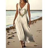 abordables Robes Floraux Imprimés-Femmes Robe Longue Maxi Robe Robe Décontractée Robe débardeur Robe d&#039;été ancien Quotidien Fête Plage Coupe régulière Fleuri Sans manches Col en V Rose Claire Aqua bleu Noir Rose Claire Été