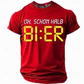 お買い得  メンズおもしろTシャツ-男性用ユーモラスグラフィックTシャツ - &#039;Oh Schon Halb BI:ER&#039; デジタル時計ビールの言葉遊びTシャツ、ビール愛好家向け