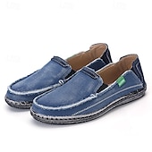economico Slip-ons e mocassini da uomo-Mocassini da uomo in denim blu con bordo sfrangiato, scarpe casual leggere slip-on per le uscite del fine settimana, le passeggiate estive e il comfort quotidiano