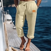 olcso Ünnep-Férfi Vászon nadrág Nadrág Nyári nadrág Bő nadrág Strand nadrág Rugalmas derék Zsinór Egyenes lábbal Sima Mokaszinok Légáteresztő Teljes hossz Szabadtéri Szabadság Tengerpart Szabadság Divat Fehér