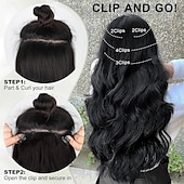 economico Clip nelle estensioni-Extension per capelli, 4 pezzi, extension con clip, 20 pollici, biondo spiaggia, lunghe, ondulate, naturali, morbide, sintetiche, per donna