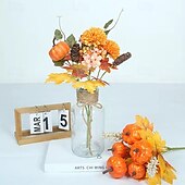 お買い得  人工植物と花-秋のカボチャとメープルリーフピック1束、人工収穫シーズンのホームデコレーション、感謝祭の秋の葉のアレンジメント