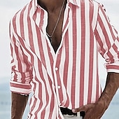 voordelige Geometrisch patroon-Voor heren Geometrisch Gestreept Overhemd Overhemd met knopen Lange mouw Mode-casual Dagelijks gebruik Causaal Strand Kleding Zomer Lente Strijkijzer 3D-afdrukken Linnenachtig shirt Zwart Blozend