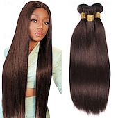economico 3 ciocche di capelli veri tessitura-capelli brasiliani capelli umani 2# colore castano scuro capelli lisci fasci 3 fasci