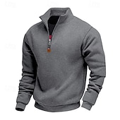 abordables Sudaderas Básicas_-Hombre Sudadera Sudadera con un cuarto de cremallera Albaricoque Negro Blanco Vino Rojo Media cremallera Plano Deporte Diario Festivos Poliéster Ropa de calle Básico Casual Primavera Otoño Ropa