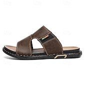 billige Ferietøfler-Brune slip-on sandaler til herre, myke sommersandaler i kunstskinn for innendørs komfort, helgeærender og uformell utendørsbruk