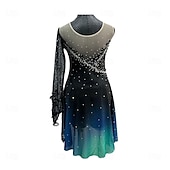 baratos Vestidos de Patinação Artística-Vestidos para Patinação Artística Mulheres Para Meninas Patinação no Gelo Vestidos Preto Patchwork Thumbhole Com Transparência Elastano Com Stretch Treino Ensaio / Prática Profissional Roupa para