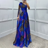 abordables Robes fleuries élégantes-Femmes Robe Longue Maxi Robe Robe de Bal Robe de Soirée Élégant Mode Soirée Occasion Spéciale Coupe régulière Fleur Manche Courte Une Épaule Rose Claire Rouge Bleu Été