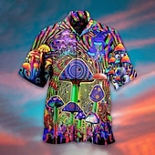 levne 3D vzor-Pánské Hippie Houba Košile Havajská košile Košile na knoflíky Krátké rukávy Tropický vzhled Havajské Designové Ležérní Havajské Jdeme ven Léto Jaro Přehnutý Tisk Tlačítko dolů Černá Černá / fialov