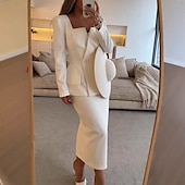 preiswerte Mamas Kleidersets-Zweiteilig Meerjungfrauenschnitt Brautmutterkleid Formell Elegant Einfach Minimalistisch Quadrathals Tee-Länge Krepp Stretchstoff Langarm mit Einfarbig 2025