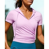 preiswerte Lauf-T-Shirts &amp; Tanktops-Damen Wanderhemd Wanderspitze Gerüschtes Oberteil Kurzarm V Ausschnitt Oberteil Außen Atmungsaktiv Schnelltrocknend Feuchtigkeitsableitend Leicht Nylon Schwarz Weiß Rosa Tennis Golfspiel Laufen