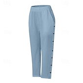 preiswerte Schlichte Hose aus Baumwollleinen-Damen Hose aus Baumwollleinen Abgeschnittene Hose Mode Lässig Knöchellang Mittlere Taille Einfach Elastischer Bund Atmungsaktiv Bequem Straße Alltagskleidung Ausgehen Schwarz Weiß Marineblau