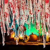 olcso Halloween kültéri dekoráció-halloweeni véres gézkötés, vérfoltos kendőcsíkok, figyelmeztető szalag, hátborzongató jelenet dekoráció, kísértetjárta házibuli kellék