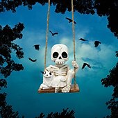 abordables Décorations Suspendues et de Table pour Halloween-Figurine créative en résine représentant un squelette et un chat pour Halloween, tête de fantôme effrayante à suspendre, décoration de maison et de fête en résine pour Halloween
