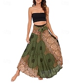 abordables Faldas gráficas-Mujer Falda Línea A Columpio Casual Boho Maxi Alta cintura Faldas Floral Estampado Microelástico Vacaciones Festivos Blanco Vino Azul Real Verde Oscuro Verano Poliéster