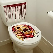 abordables Pegatinas de Halloween-2 juegos de pegatinas para asiento de inodoro de Halloween, calcomanías 3D sangrientas para pared de baño, pegatinas de PVC autoadhesivas aterradoras para tapa de inodoro y pared para decoración de
