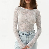 billige Kvinne Enkle Topper-Dame Bluse Helfarge Moderne Fritid Langermet Crew-hals Vanlige topper Daglig Ut på byen Svart Kakifarget Lyseblå Sommer
