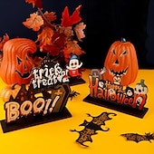 olcso Halloween függő és asztali díszek-3 db halloweeni asztaldekoráció fa asztaldísz táblák - boldog halloweeni csokit vagy csalunk rusztikus fa partidekorációk