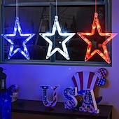cheap Decorative Lights-3 Pcs Patriotic Hanging Lights July 4th Independence Day Red, White, Blue Pentagram Suction Cup Window Light AAA Battery Box Party Patriotic Atmosphere Decorative Light American Flag