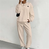 baratos Fatos de treino-Mulheres Moletom Suéter Conjunto de Roupa Atlética Bolsos Cor Sólida Conjuntos Outono Inverno Preto Branco Academia Exercite-se Esportivo Térmico / Quente A Prova de Vento Macio Manga Longa Esporte