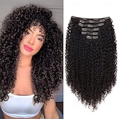 levne Clip in Extensions-26 palcové kudrnaté clip-in prodlužování vlasů s dvojitým útkem, celohlavé japonské tepelně odolné vlákno 140g syntetické kudrnaté prodlužování vlasů pro ženy 7 kusů