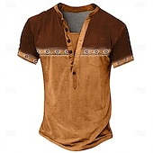 economico Stile etnico-Per uomo Tribale Etnico Maglietta Maglia Henley Manica Corta Designer Essenziale Etnico All&#039;aperto Casuale Quotidiano Estate azzurro cielo Nero Verde chiaro Blu scuro Marrone Henley Maglietta Henley
