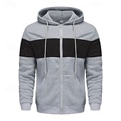 economico felpe con cappuccio da uomo di base-Per uomo Felpa con cappuccio Felpa con cappuccio a zip intera Rosso e nero Nero Rosso Grigio chiaro Grigio scuro Con Cappuccio Blocco di colori Patchwork Sport &amp; Outdoor Quotidiano Ferie Poliestere