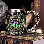 economico Tazze e tazzine-Boccale da birra in acciaio inossidabile con occhio di drago, regalo per l&#039;Oktoberfest, tazza da caffè unica con scolpitura a forma di drago, bicchiere per l&#039;acqua con statua di drago in 3D, boccale creativo in metallo.