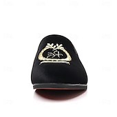 お買い得  ローファー-刺繍入りの紋章が入ったメンズ バーガンディ ベルベット ローファー - 結婚式、宴会、お祝いの席にぴったりのスリッポン パーティー ドレスシューズ