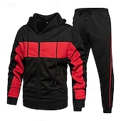 economico Tute da ginnastica-Per uomo Tuta da Ginnastica Pantaloni da Tuta Felpa con cappuccio e zip Tasca Blocco di colori Completo Abbigliamento Autunno Nero Blu marino scuro Palestra Allenamento Sportivo Antivento Manica Lunga