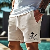 baratos shorts de suor 3d masculino-Homens Caveiras Pirata Calções Waffle Shorts de moletom Shorts casuais Cintura Média Moda Casual Férias Corrida Dar certo Cintura elástica com cordão Shorts com bolsos Designer Roupa