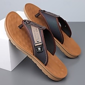 billige Ferietøfler-herre flip-flops i kunstskinn og netting, pustende slip-on-design med polstret såle, ideell for sommerstrand ved bassengkanten og avslappede helger