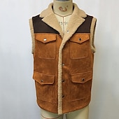 preiswerte Men&#039;s Vest-Herren Fleeceweste Weste Gilet Outdoor Täglich Mode Lässig Herbst Winter Tasche Polyester Thermowarm Bequem Farbblock Reisverschluss Revers Normale Passform Khaki Weste