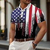 お買い得  フェスティバル-アメリカ独立記念日 男性用 アメリカの国旗 退役軍人 ゴルフシャツ 半袖 ポロシャツ 襟付きシャツ カジュアル ストリートウェア バケーションウェア パーティー衣装 ボタン 3Dプリント 夏 春 ブラック